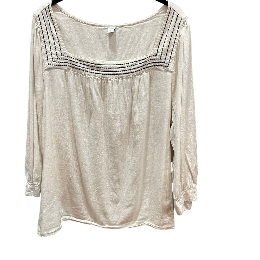 Old Navy Square Neck 3/4 Sleeve Tunic Top Pintuck Details XXL Relaxed Shirt
